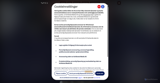 Security scan screenshot of https://www.vg.no/stories/411551/blir-roingen-med-videre-i-nations-league?playlistId=fWydCB4Eoi1zcJ4nVqwJJ50Y