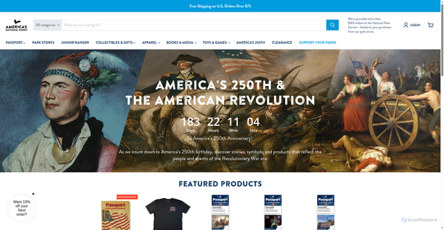 Security scan screenshot of https://shop.americasnationalparks.org/pages/america-250th