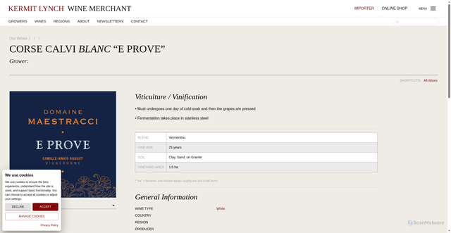 Security scan screenshot of https://kermitlynch.com/wine/domaine-maestracci/395/MS02