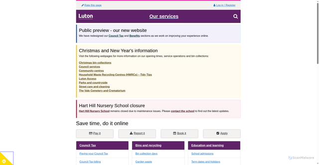 Security scan screenshot of https://m.luton.gov.uk/Page/Show/?redirectToMobile=True