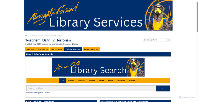 Security scan screenshot of https://libguides.rccc.edu/terrorism/definingterrorism