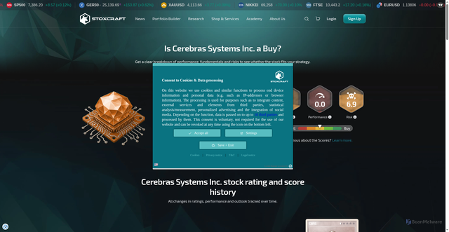 Security scan screenshot of https://www.stoxcraft.com/stocks/cbrs