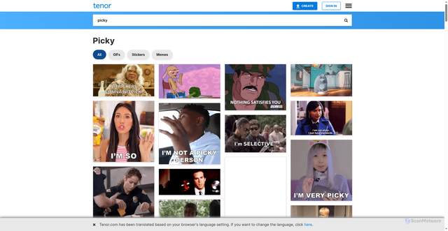 Security scan screenshot of https://tenor.com/search/picky-gifs