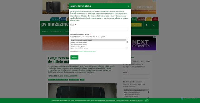 Security scan screenshot of https://www.pv-magazine-latam.com/2025/11/21/longi-revela-detalles-de-la-celula-solar-de-silicio-mas-eficiente-del-mundo/