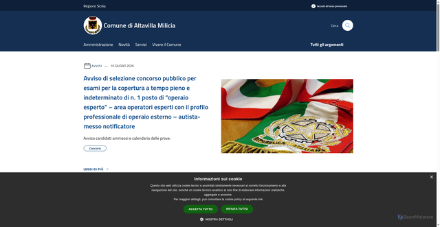 Security scan screenshot of https://www.comune.altavillamilicia.pa.it