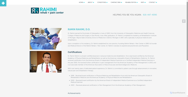 Security scan screenshot of https://www.rehabpaincenter.com/dr-rahimi.php