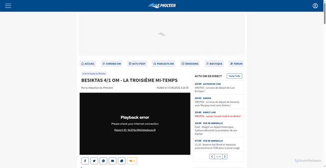 Security scan screenshot of https://www.lephoceen.fr/videos-om/3e-mi-temps/besiktas-4-1-om-la-troisieme-mi-temps-238212