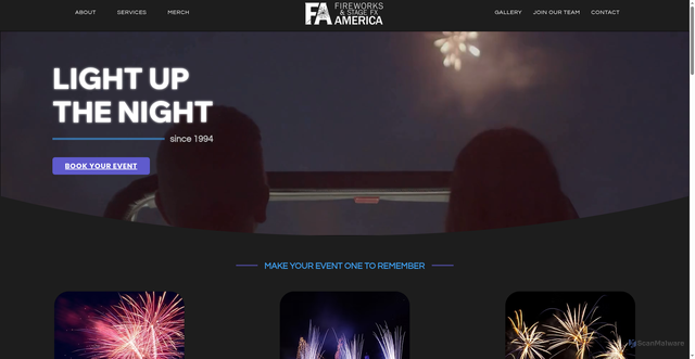 Security scan screenshot of https://www.fireworksamerica.com/