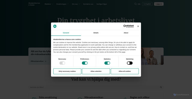 Security scan screenshot of https://www.akademikernasakassa.se/