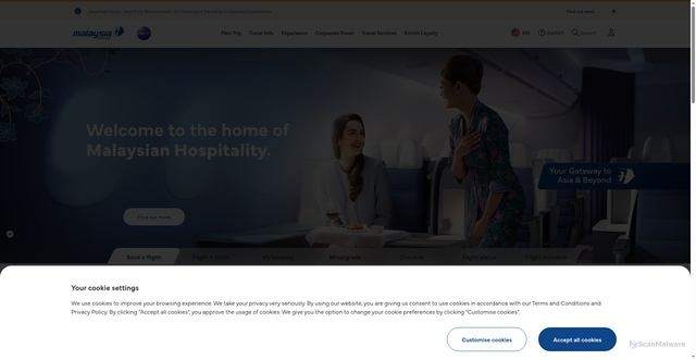 Security scan screenshot of https://www.malaysiaairlines.com/us/en/home.html