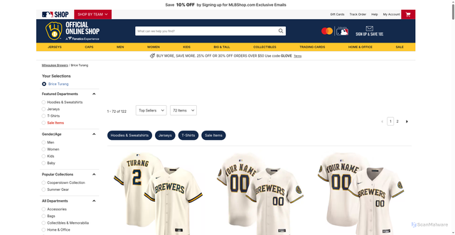 Security scan screenshot of https://www.mlbshop.com/milwaukee-brewers/brice-turang/t-47229805+a-5981443501+z-90-1516906783