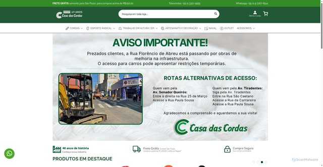Security scan screenshot of https://casadascordas.com.br/
