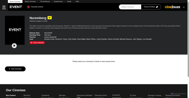 Security scan screenshot of https://www.eventcinemas.co.nz/Movie/Nuremberg