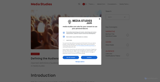Security scan screenshot of https://media-studies.com/audience-definition/