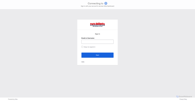 Security scan screenshot of https://partsauthority.okta.com
