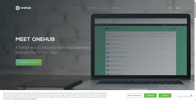 Security scan screenshot of https://onehub.com