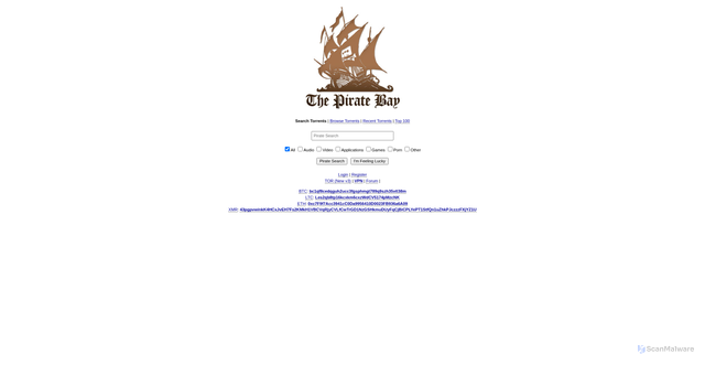 Security scan screenshot of https://thepiratebay.org/