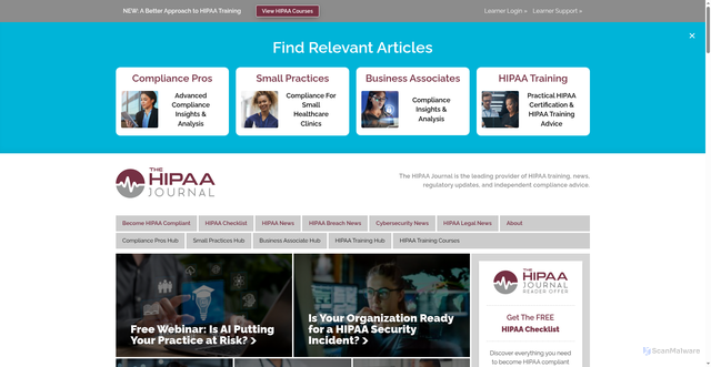 Security scan screenshot of https://www.hipaajournal.com