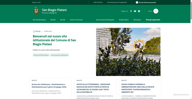 Security scan screenshot of https://www.comunesanbiagioplatani.it