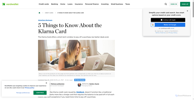 Security scan screenshot of https://www.nerdwallet.com/article/credit-cards/klarna-card