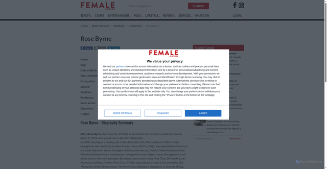 Security scan screenshot of https://www.female.com.au/celebrities/rose-byrne.htm