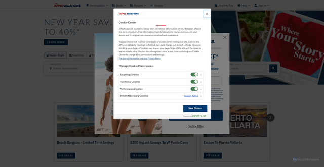 Security scan screenshot of https://www.applevacations.com
