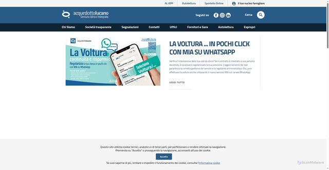 Security scan screenshot of https://www.acquedottolucano.it/
