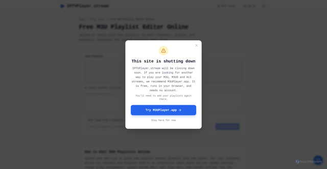 Security scan screenshot of https://iptvplayer.stream/m3u-playlist-editor-online