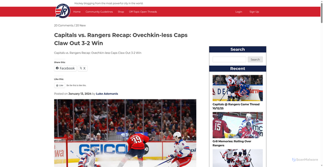Security scan screenshot of https://www.japersrink.com/capitals-vs-rangers-recap-ovechkin-less-caps-claw-out-3-2-win/