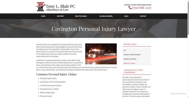 Security scan screenshot of https://www.tonyblairlaw.com/personal-injury