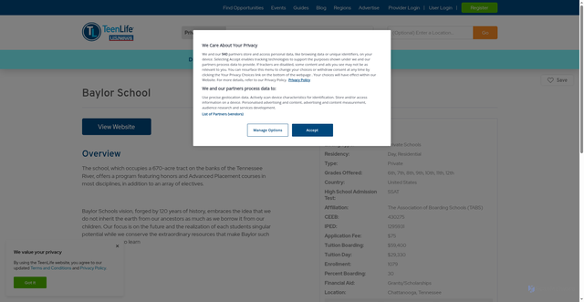 Security scan screenshot of https://www.teenlife.com/l/school/baylor-school/