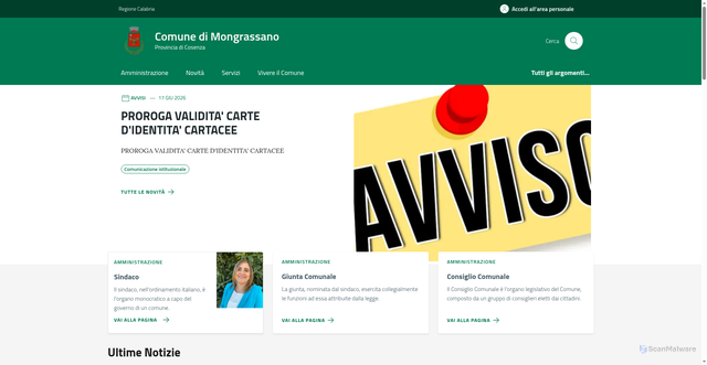 Security scan screenshot of https://www.comune.mongrassano.cs.it
