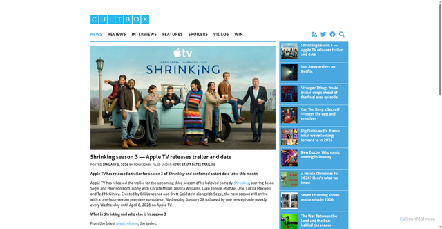 Security scan screenshot of https://cultbox.co.uk/news/start-dates/shrinking-season-3-apple-tv-releases-trailer-and-date