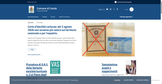 Security scan screenshot of https://www.comune.canda.ro.it/home