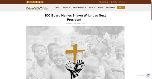 Security scan screenshot of https://persecution.org/2025/10/01/icc-board-names-shawn-wright-as-next-president/