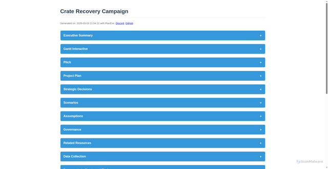 Security scan screenshot of https://planexe.org/20260303_crate_recovery_campaign_report.html