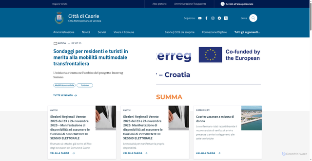 Security scan screenshot of https://www.comune.caorle.ve.it/?area=1&menu=226&page=797&lingua=4