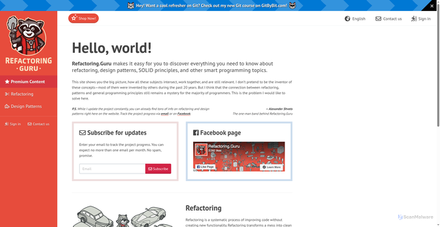 Security scan screenshot of https://refactoring.guru