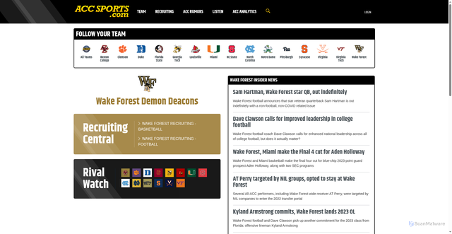 Security scan screenshot of https://accsports.com/teams/wake-forest/