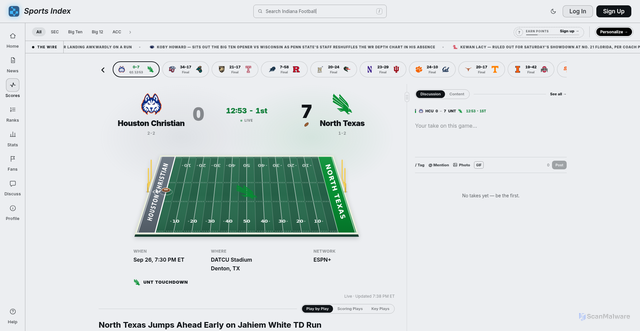 Security scan screenshot of https://www.sportsindex.io/game/401862783
