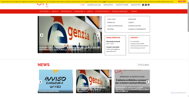 Security scan screenshot of https://www.ordinearchitettisavona.it/