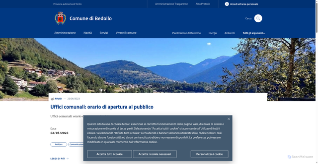 Security scan screenshot of https://www.comune.bedollo.tn.it/