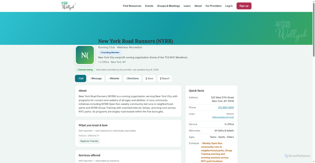Security scan screenshot of https://wellyoh.com/provider/new-york-road-runners-nyrr