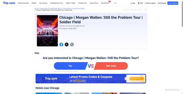 Security scan screenshot of https://ph.trip.com/events/chicago--morgan-wallen-still-the-problem-tour-20260525/