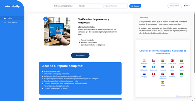 Security scan screenshot of https://latamverify.com