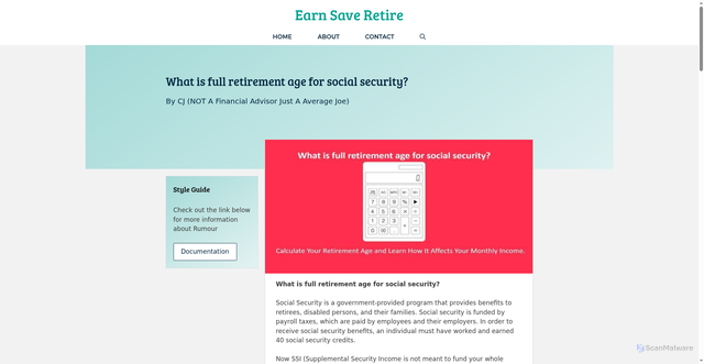 Security scan screenshot of https://earnsaveretire.com/what-is-full-retirement-age-for-social-security/
