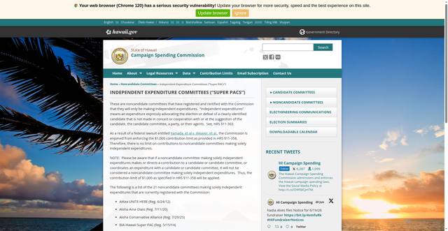 Security scan screenshot of https://ags.hawaii.gov/campaign/nc/independent-expenditure-committees/
