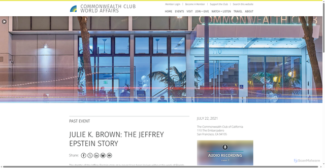 Security scan screenshot of https://www.commonwealthclub.org/events/2021-07-22/julie-k-brown-jeffrey-epstein-story
