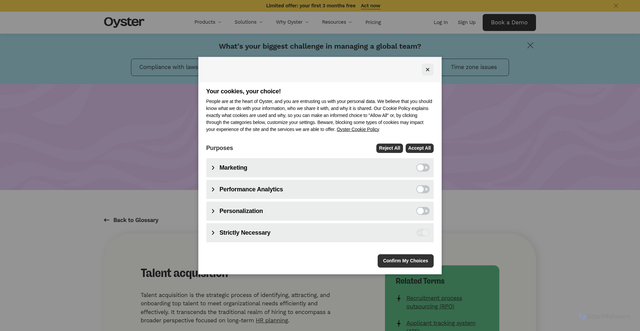Security scan screenshot of https://www.oysterhr.com/glossary/talent-acquisition