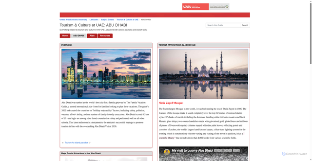 Security scan screenshot of https://uaeu.libguides.com/UAE-tourism-culture/Abu-Dhabi